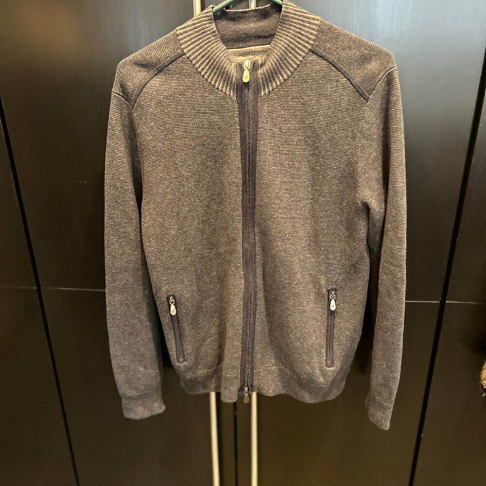 Raffi Cardigan Sweater Mens L Black Gray Full Zip Pockets SzM